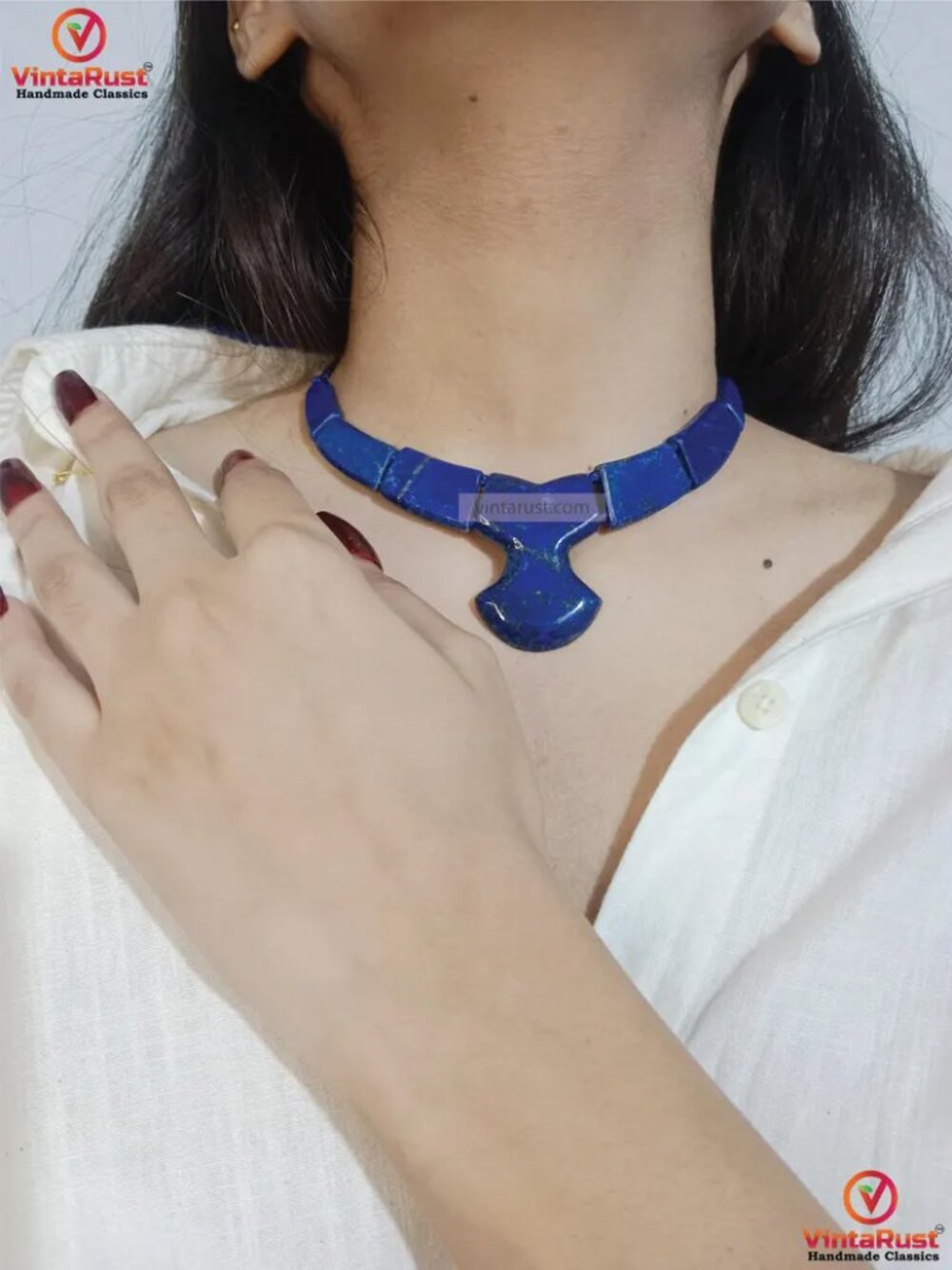 Lapis Lazuli Choker Necklace: Vintage Tribal Stone Jewelry